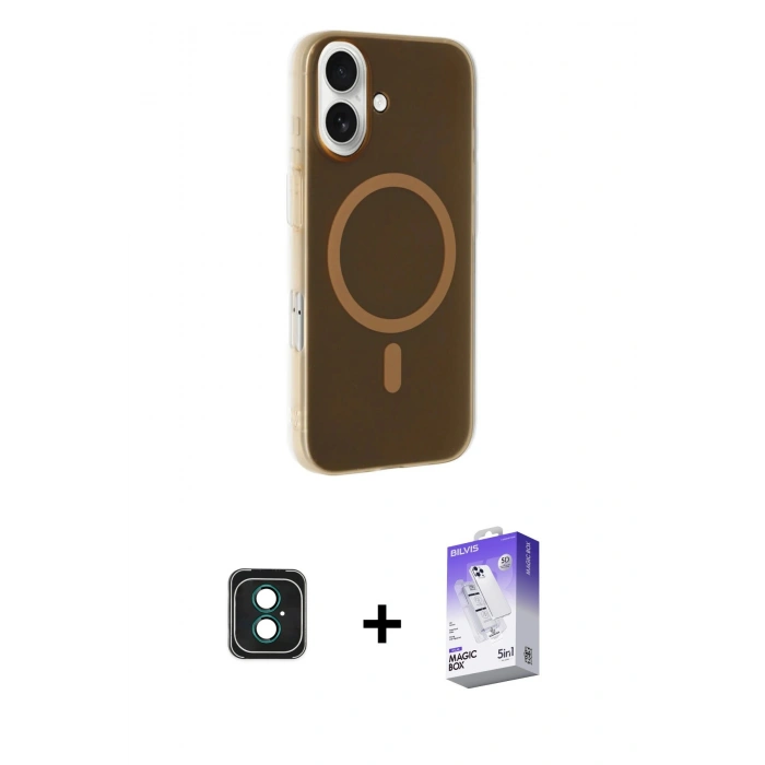 MARSİLYAN™- iPhone 16 Kılıf Çekirdek Modern Prime - Siyah Bilvis 5in1 3D Magic Cam Ekran Koruyucu + PVD Metal Kamera Lens - YL