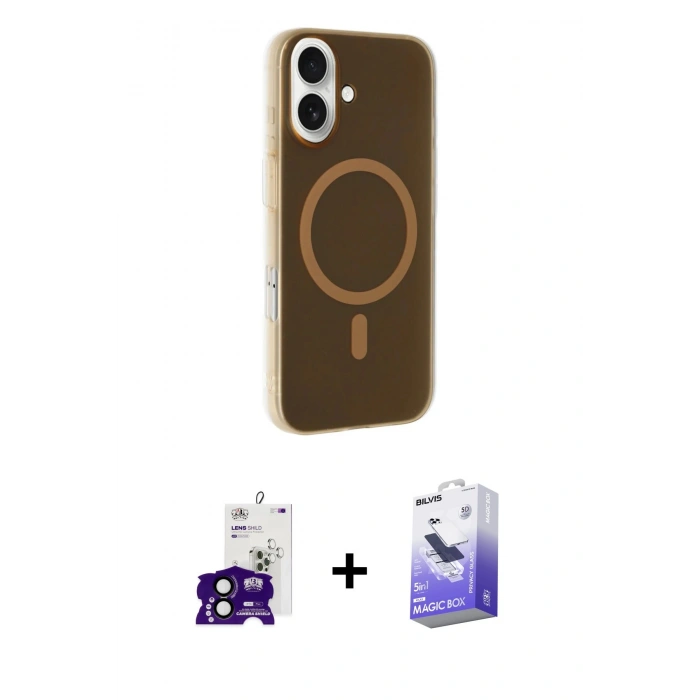 MARSİLYAN™- iPhone 16 Kılıf Çekirdek Modern Prime - Siyah Bilvis 5in1 5D Magic Hayalet Cam Ekran Koruyucu + Bilvis Titan Kamera Lens - SH