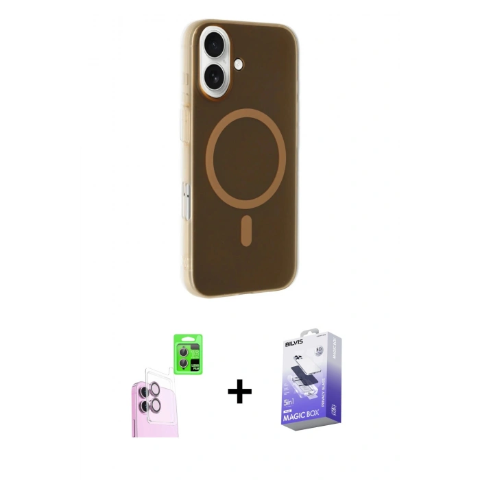 MARSİLYAN™- iPhone 16 Kılıf Çekirdek Modern Prime - Siyah Bilvis 5in1 5D Magic Hayalet Cam Ekran Koruyucu + Raze Metal Kamera Lens - PE