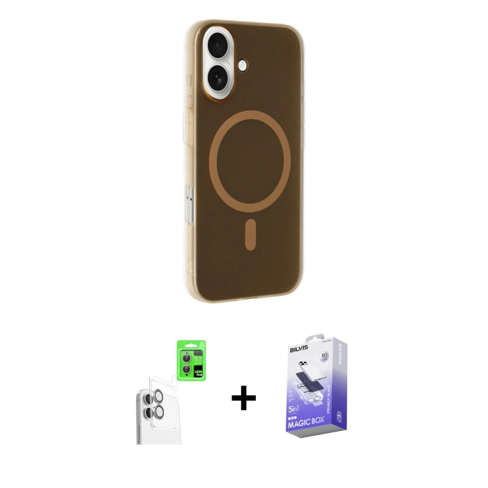 MARSİLYAN™- iPhone 16 Kılıf Çekirdek Modern Prime - Siyah Bilvis 5in1 5D Magic Hayalet Cam Ekran Koruyucu + Raze Metal Kamera Lens - BZ