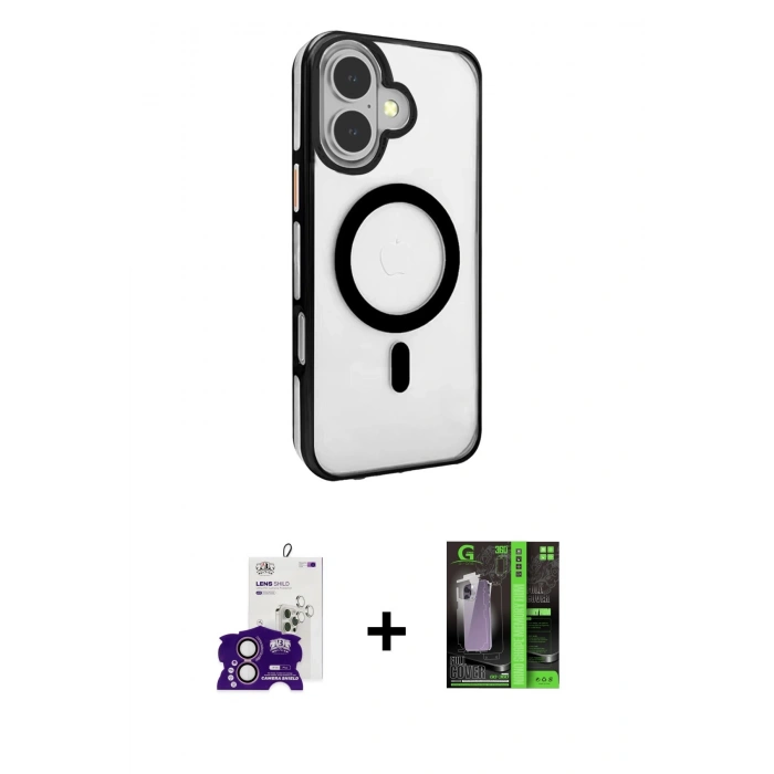 MARSİLYAN™- iPhone 16 Kılıf Doruk Doku Özel Seri - Şeffaf 360 Full Body Arka Koruyucu + Bilvis Titan Kamera Lens - PE