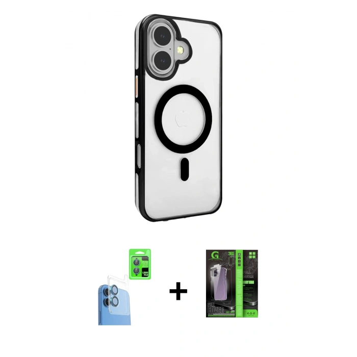 MARSİLYAN™- iPhone 16 Kılıf Doruk Doku Özel Seri - Şeffaf 360 Full Body Arka Koruyucu + Raze Metal Kamera Lens - LT