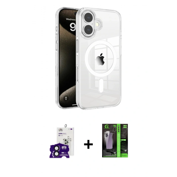 MARSİLYAN™- iPhone 16 Kılıf Doruk Doku Özel Seri - Şeffaf 360 Full Body Arka Koruyucu + Bilvis Titan Kamera Lens - SH