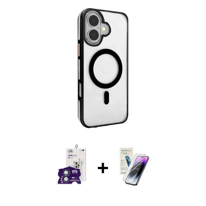 MARSİLYAN™- iPhone 16 Kılıf Doruk Doku Özel Seri - Şeffaf Pasifik Cam Ekran Koruyucu + Bilvis Titan Kamera Lens - YL