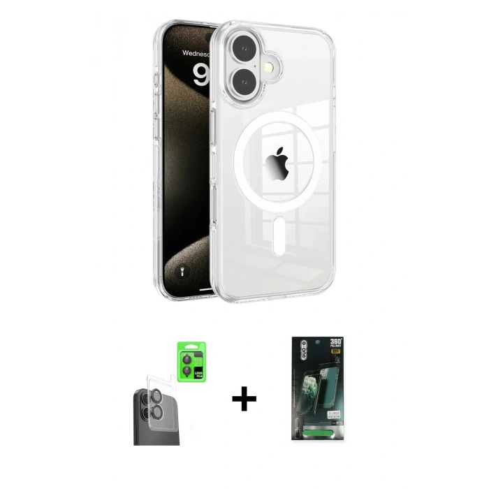 MARSİLYAN™- iPhone 16 Kılıf Doruk Doku Özel Seri - Siyah 360 Mat Full Body Arka Koruyucu + Raze Metal Kamera Lens - SH