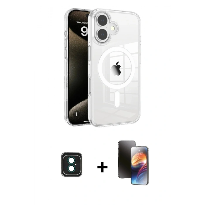 MARSİLYAN™- iPhone 16 Kılıf Doruk Doku Özel Seri - Siyah 3D Antistatik Mat Seramik Nano Ekran Koruyucu + PVD Metal Kamera Lens - YL