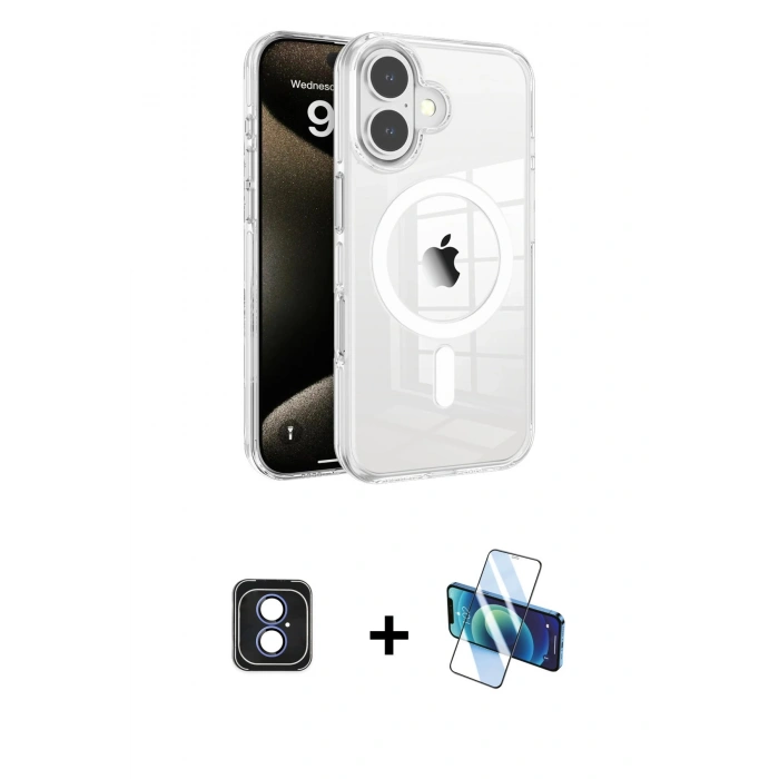 MARSİLYAN™- iPhone 16 Kılıf Doruk Doku Özel Seri - Siyah 3D Antistatik Seramik Nano Ekran Koruyucu + PVD Metal Kamera Lens - MI