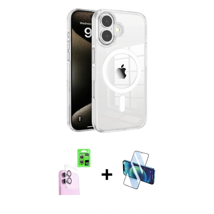 MARSİLYAN™- iPhone 16 Kılıf Doruk Doku Özel Seri - Siyah 3D Antistatik Seramik Nano Ekran Koruyucu + Raze Metal Kamera Lens - PE