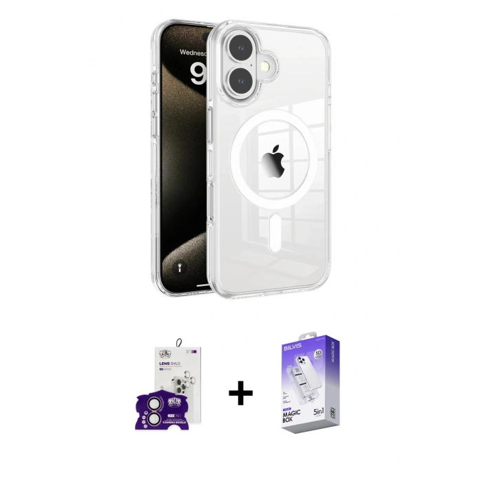 MARSİLYAN™- iPhone 16 Kılıf Doruk Doku Özel Seri - Siyah Bilvis 5in1 3D Magic Cam Ekran Koruyucu + Bilvis Titan Kamera Lens - PE
