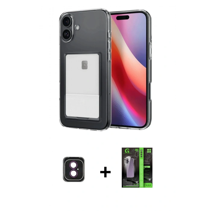 MARSİLYAN™- iPhone 16 Kılıf Doruk Klasik Koleksiyonu - Şeffaf 360 Full Body Arka Koruyucu + PVD Metal Kamera Lens - PE