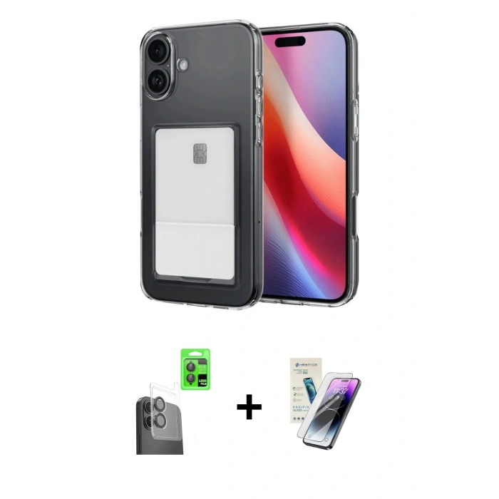 MARSİLYAN™- iPhone 16 Kılıf Doruk Klasik Koleksiyonu - Şeffaf Pasifik Cam Ekran Koruyucu + Raze Metal Kamera Lens - SH