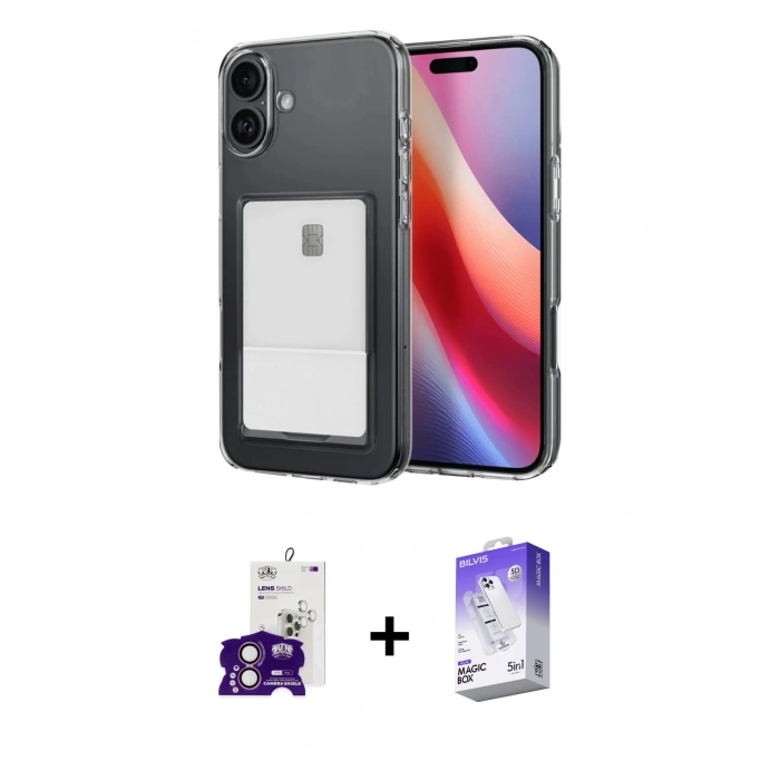 MARSİLYAN™- iPhone 16 Kılıf Doruk Klasik Koleksiyonu - Siyah Bilvis 5in1 3D Magic Cam Ekran Koruyucu + Bilvis Titan Kamera Lens - PE