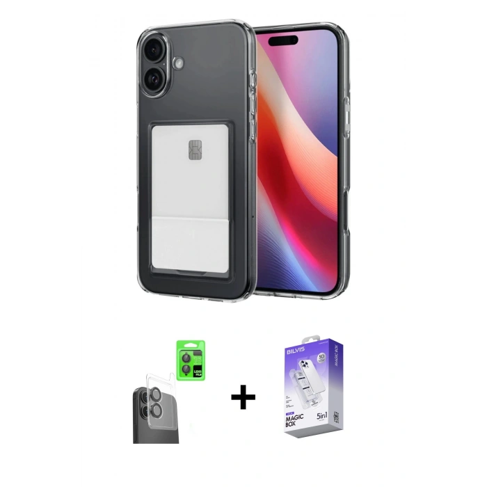 MARSİLYAN™- iPhone 16 Kılıf Doruk Klasik Koleksiyonu - Siyah Bilvis 5in1 3D Magic Cam Ekran Koruyucu + Raze Metal Kamera Lens - SH
