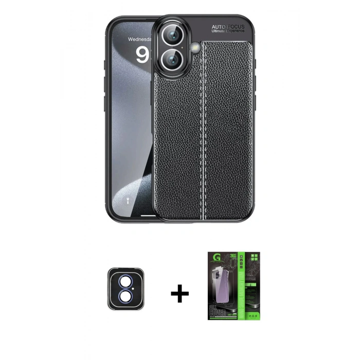 MARSİLYAN™- iPhone 16 Kılıf Doruk Klasik Özel Seri - Şeffaf 360 Full Body Arka Koruyucu + PVD Metal Kamera Lens - MI