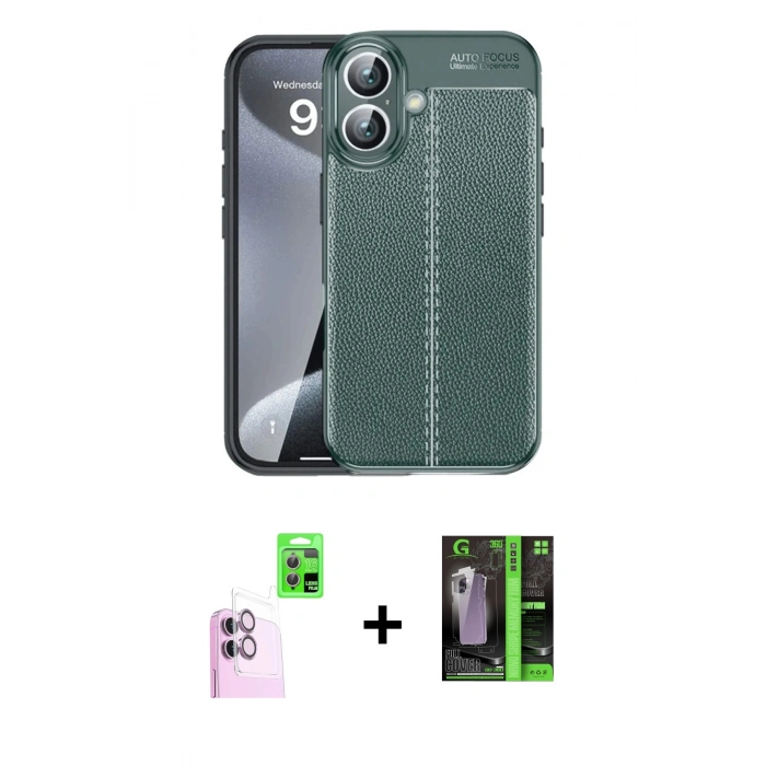 MARSİLYAN™- iPhone 16 Kılıf Doruk Klasik Özel Seri - Şeffaf 360 Full Body Arka Koruyucu + Raze Metal Kamera Lens - PE