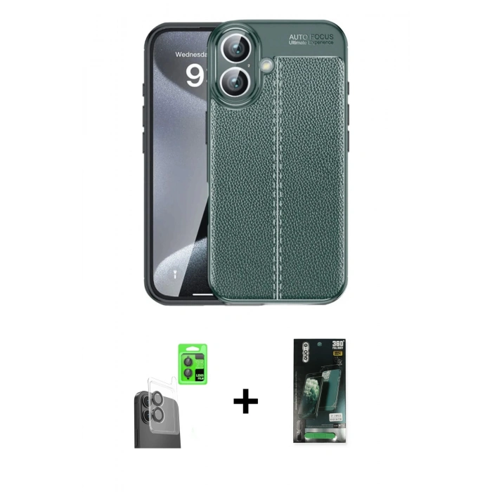 MARSİLYAN™- iPhone 16 Kılıf Doruk Klasik Özel Seri - Siyah 360 Mat Full Body Arka Koruyucu + Raze Metal Kamera Lens - SH
