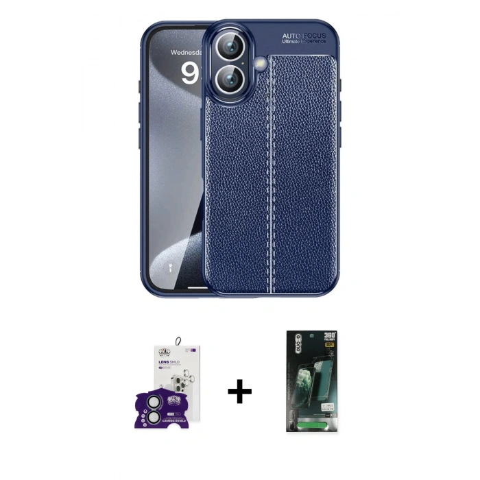 MARSİLYAN™- iPhone 16 Kılıf Doruk Klasik Özel Seri - Siyah 360 Mat Full Body Arka Koruyucu + Bilvis Titan Kamera Lens - YL