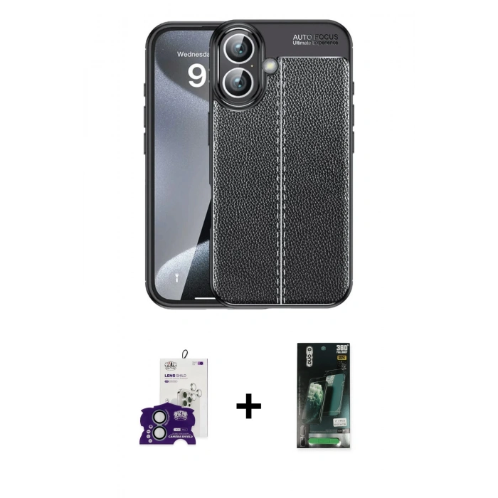 MARSİLYAN™- iPhone 16 Kılıf Doruk Klasik Özel Seri - Siyah 360 Mat Full Body Arka Koruyucu + Bilvis Titan Kamera Lens - YL