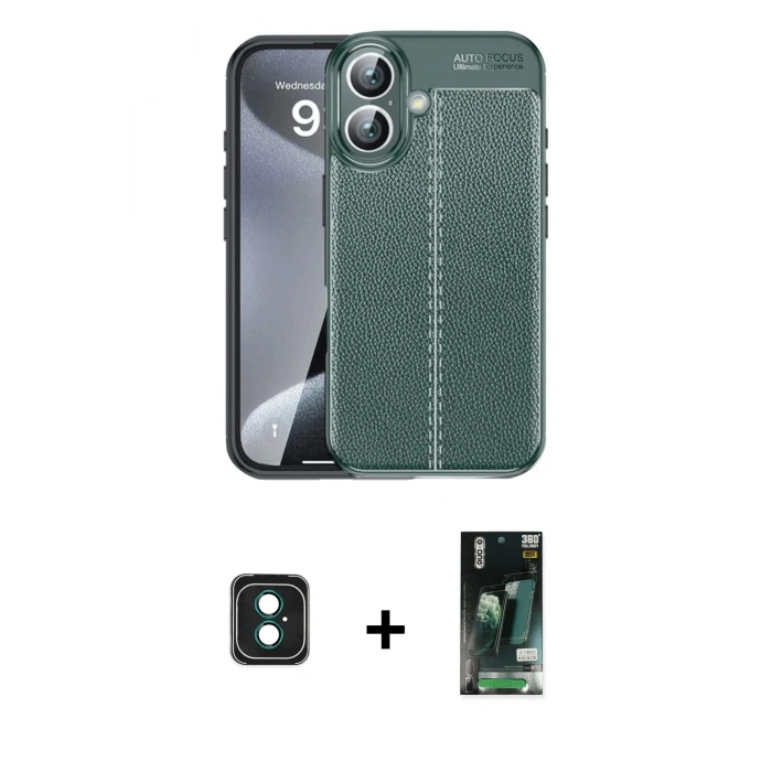 MARSİLYAN™- iPhone 16 Kılıf Doruk Klasik Özel Seri - Siyah 360 Mat Full Body Arka Koruyucu + PVD Metal Kamera Lens - YL