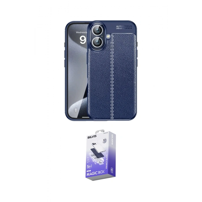 MARSİLYAN™- iPhone 16 Kılıf Doruk Klasik Özel Seri - Siyah Bilvis 5in1 5D Magic Hayalet Cam Ekran Koruyucu