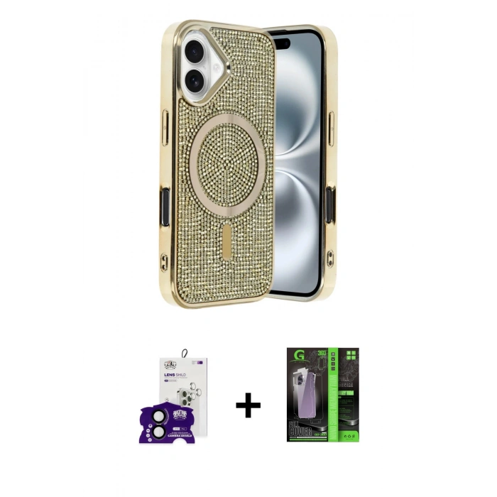 MARSİLYAN™- iPhone 16 Kılıf Eksen Çizgi - Şeffaf 360 Full Body Arka Koruyucu + Bilvis Titan Kamera Lens - SH