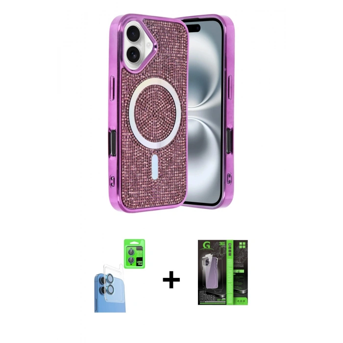 MARSİLYAN™- iPhone 16 Kılıf Eksen Çizgi - Şeffaf 360 Full Body Arka Koruyucu + Raze Metal Kamera Lens - LT