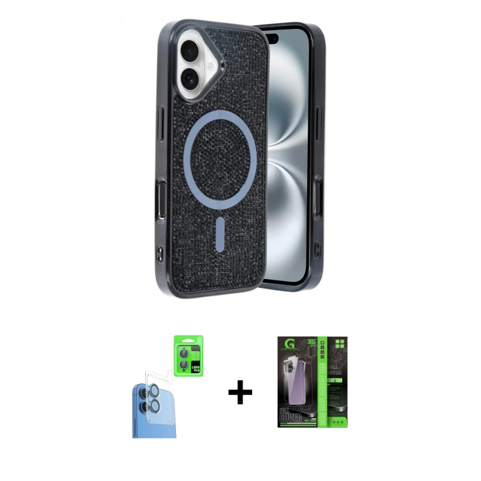 MARSİLYAN™- iPhone 16 Kılıf Eksen Çizgi - Şeffaf 360 Full Body Arka Koruyucu + Raze Metal Kamera Lens - LT