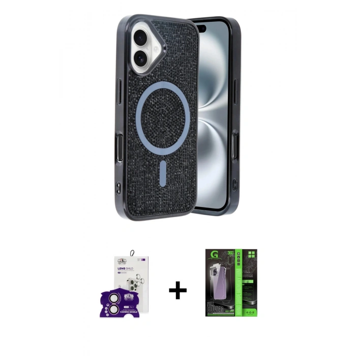 MARSİLYAN™- iPhone 16 Kılıf Eksen Çizgi - Şeffaf 360 Full Body Arka Koruyucu + Bilvis Titan Kamera Lens - PE