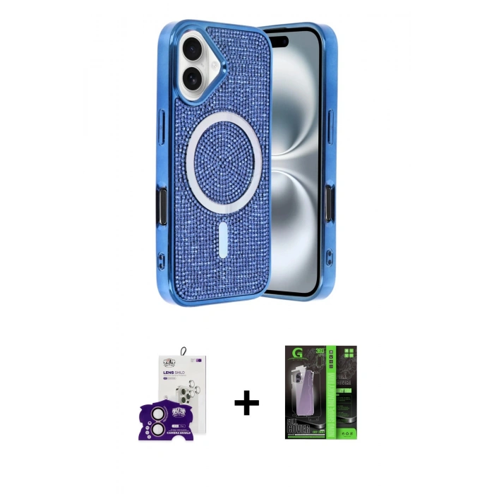 MARSİLYAN™- iPhone 16 Kılıf Eksen Çizgi - Şeffaf 360 Full Body Arka Koruyucu + Bilvis Titan Kamera Lens - PE