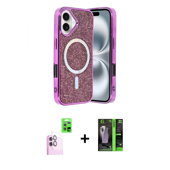 MARSİLYAN™- iPhone 16 Kılıf Eksen Çizgi - Şeffaf 360 Full Body Arka Koruyucu + Raze Metal Kamera Lens - PE