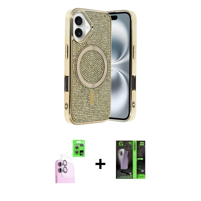 MARSİLYAN™- iPhone 16 Kılıf Eksen Çizgi - Şeffaf 360 Full Body Arka Koruyucu + Raze Metal Kamera Lens - PE