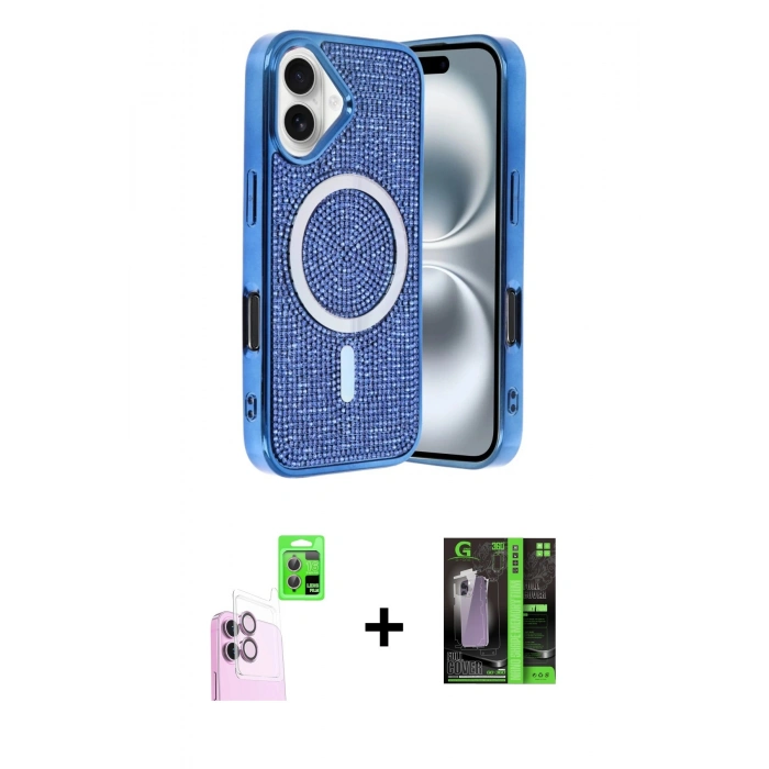 MARSİLYAN™- iPhone 16 Kılıf Eksen Çizgi - Şeffaf 360 Full Body Arka Koruyucu + Raze Metal Kamera Lens - PE