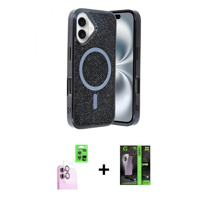 MARSİLYAN™- iPhone 16 Kılıf Eksen Çizgi - Şeffaf 360 Full Body Arka Koruyucu + Raze Metal Kamera Lens - PE