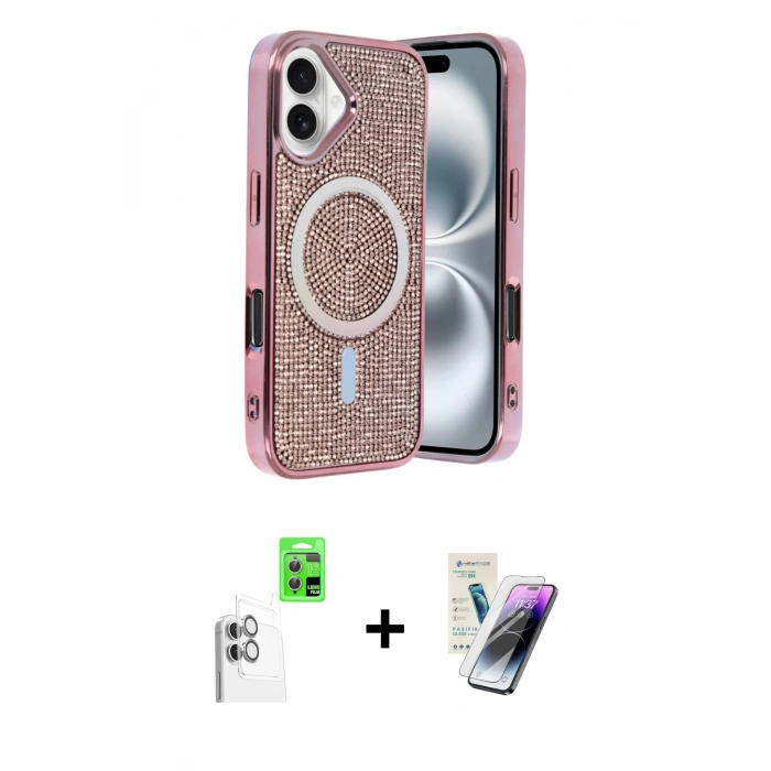 MARSİLYAN™- iPhone 16 Kılıf Eksen Çizgi - Şeffaf Pasifik Cam Ekran Koruyucu + Raze Metal Kamera Lens - BZ