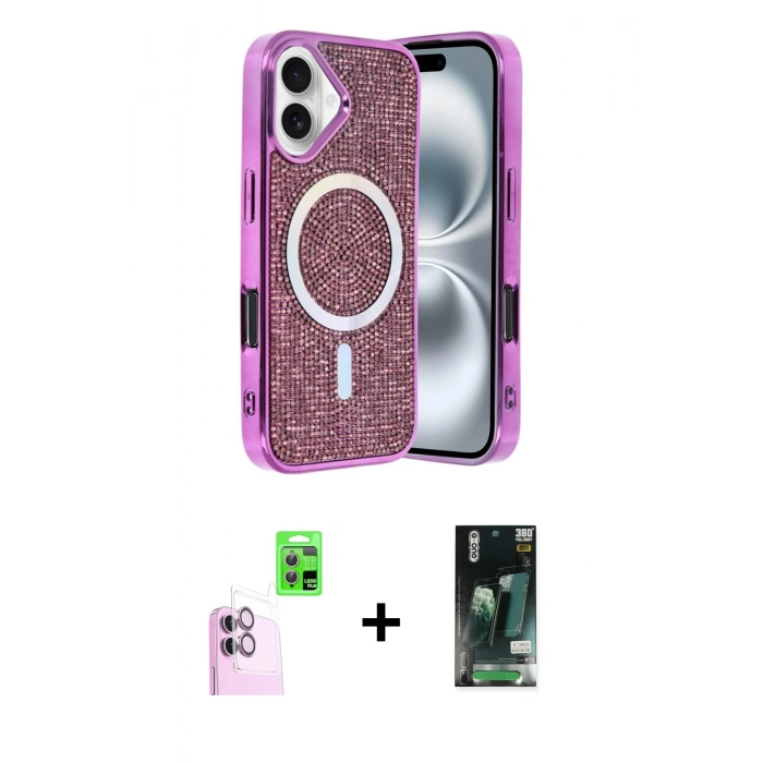 MARSİLYAN™- iPhone 16 Kılıf Eksen Çizgi - Siyah 360 Mat Full Body Arka Koruyucu + Raze Metal Kamera Lens - PE
