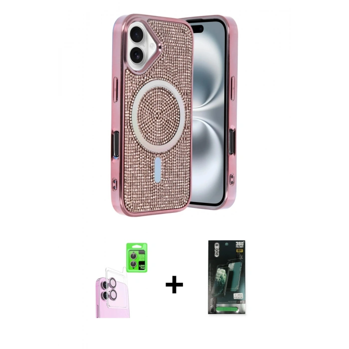 MARSİLYAN™- iPhone 16 Kılıf Eksen Çizgi - Siyah 360 Mat Full Body Arka Koruyucu + Raze Metal Kamera Lens - PE
