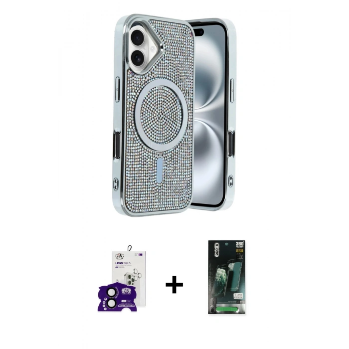 MARSİLYAN™- iPhone 16 Kılıf Eksen Çizgi - Siyah 360 Mat Full Body Arka Koruyucu + Siyah Bilvis Titan Kamera Lens