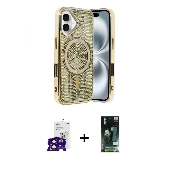 MARSİLYAN™- iPhone 16 Kılıf Eksen Çizgi - Siyah 360 Mat Full Body Arka Koruyucu + Siyah Bilvis Titan Kamera Lens