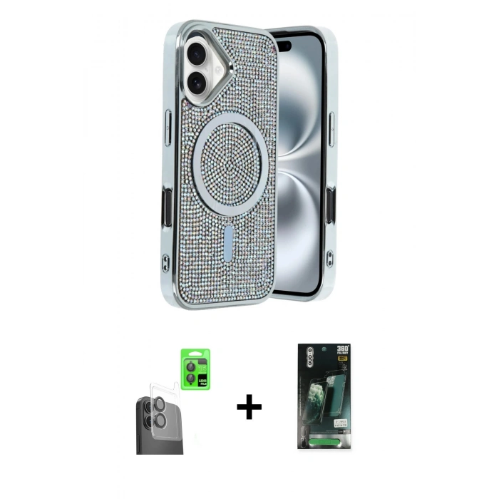 MARSİLYAN™- iPhone 16 Kılıf Eksen Çizgi - Siyah 360 Mat Full Body Arka Koruyucu + Raze Metal Kamera Lens - SH