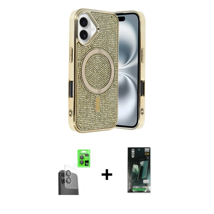 MARSİLYAN™- iPhone 16 Kılıf Eksen Çizgi - Siyah 360 Mat Full Body Arka Koruyucu + Raze Metal Kamera Lens - SH