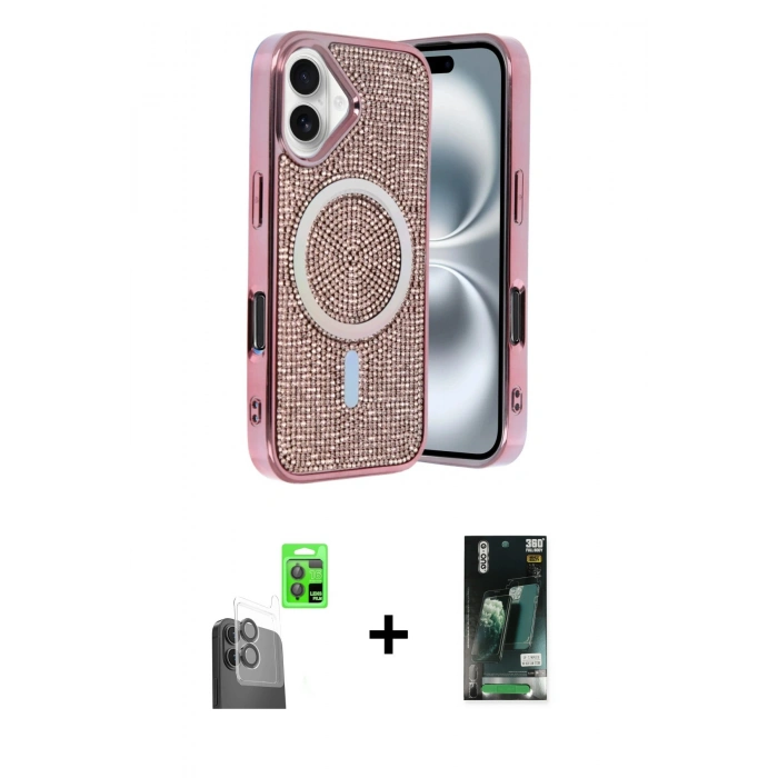 MARSİLYAN™- iPhone 16 Kılıf Eksen Çizgi - Siyah 360 Mat Full Body Arka Koruyucu + Raze Metal Kamera Lens - SH