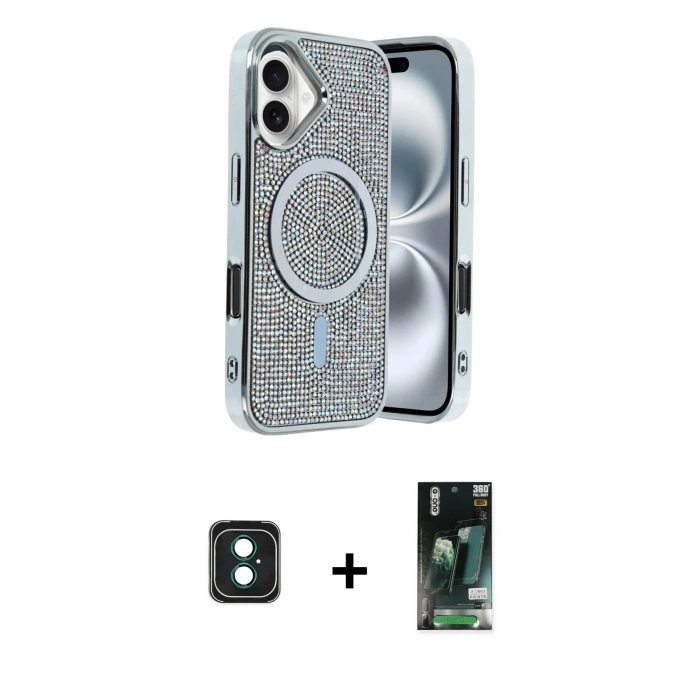 MARSİLYAN™- iPhone 16 Kılıf Eksen Çizgi - Siyah 360 Mat Full Body Arka Koruyucu + PVD Metal Kamera Lens - YL