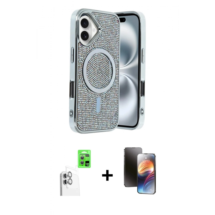 MARSİLYAN™- iPhone 16 Kılıf Eksen Çizgi - Siyah 3D Antistatik Mat Seramik Nano Ekran Koruyucu + Raze Metal Kamera Lens - BZ