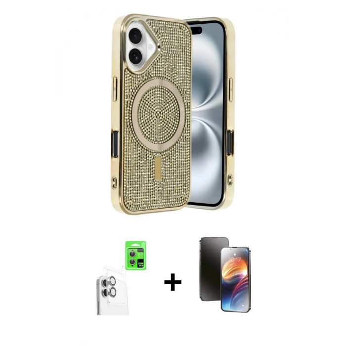 MARSİLYAN™- iPhone 16 Kılıf Eksen Çizgi - Siyah 3D Antistatik Mat Seramik Nano Ekran Koruyucu + Raze Metal Kamera Lens - BZ