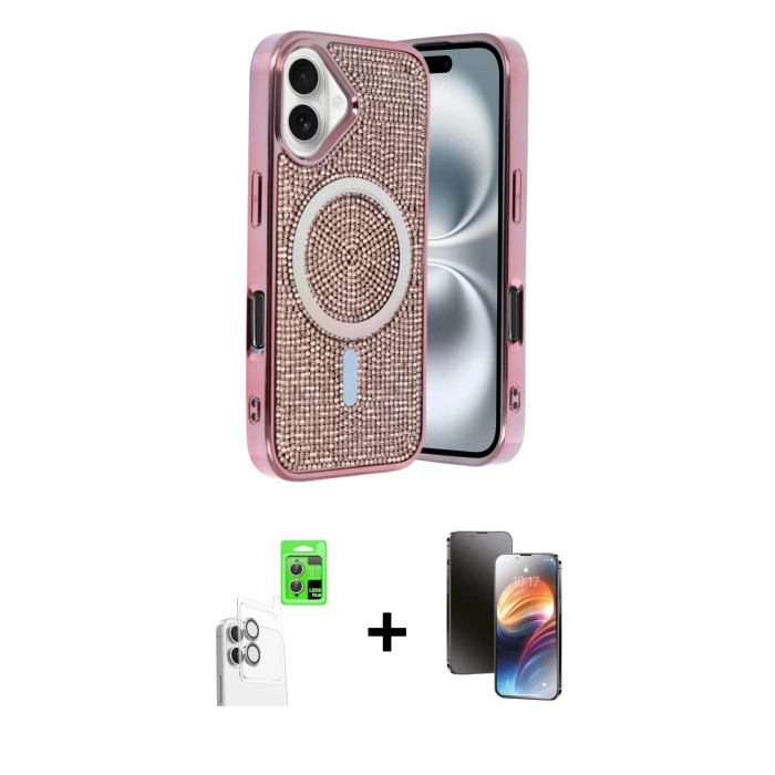MARSİLYAN™- iPhone 16 Kılıf Eksen Çizgi - Siyah 3D Antistatik Mat Seramik Nano Ekran Koruyucu + Raze Metal Kamera Lens - BZ