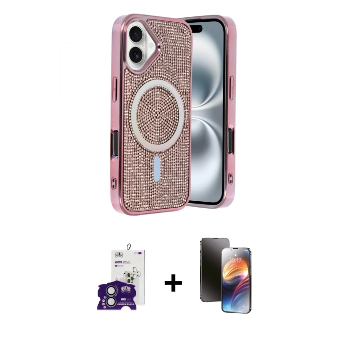 MARSİLYAN™- iPhone 16 Kılıf Eksen Çizgi - Siyah 3D Antistatik Mat Seramik Nano Ekran Koruyucu + Bilvis Titan Kamera Lens - YL