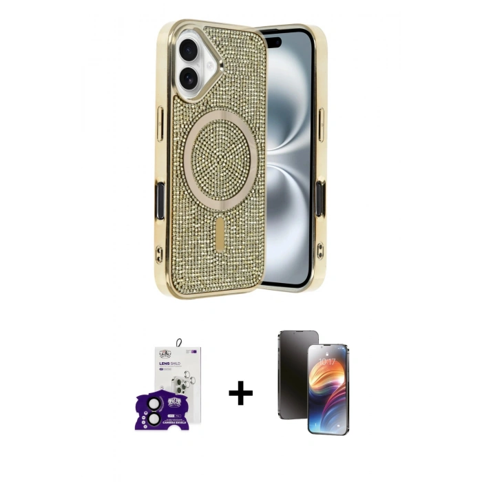 MARSİLYAN™- iPhone 16 Kılıf Eksen Çizgi - Siyah 3D Antistatik Mat Seramik Nano Ekran Koruyucu + Bilvis Titan Kamera Lens - SH