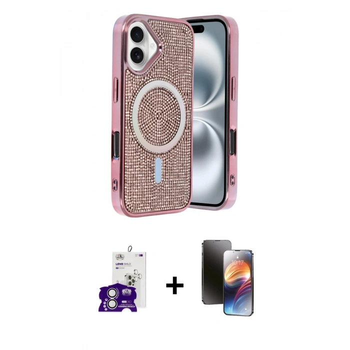 MARSİLYAN™- iPhone 16 Kılıf Eksen Çizgi - Siyah 3D Antistatik Mat Seramik Nano Ekran Koruyucu + Bilvis Titan Kamera Lens - GS