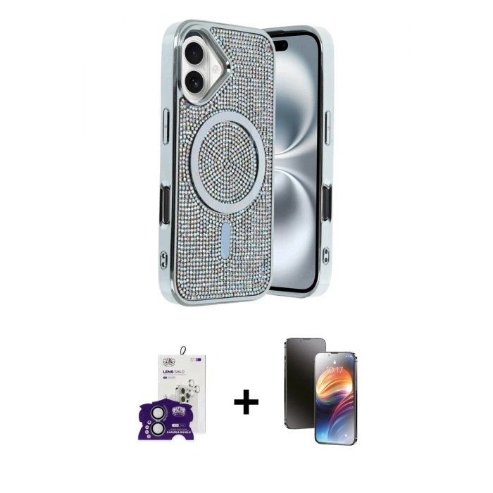 MARSİLYAN™- iPhone 16 Kılıf Eksen Çizgi - Siyah 3D Antistatik Mat Seramik Nano Ekran Koruyucu + Bilvis Titan Kamera Lens - YL