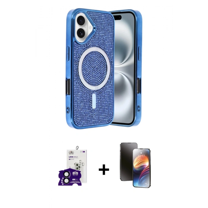 MARSİLYAN™- iPhone 16 Kılıf Eksen Çizgi - Siyah 3D Antistatik Mat Seramik Nano Ekran Koruyucu + Bilvis Titan Kamera Lens - SH